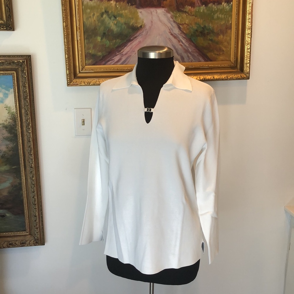 Talbots White, L/S knit Top Large NWOT